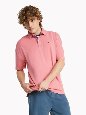 Férfi Tommy Hilfiger Essential oversized fit solid Polos Rózsaszín | HU 1075RVD